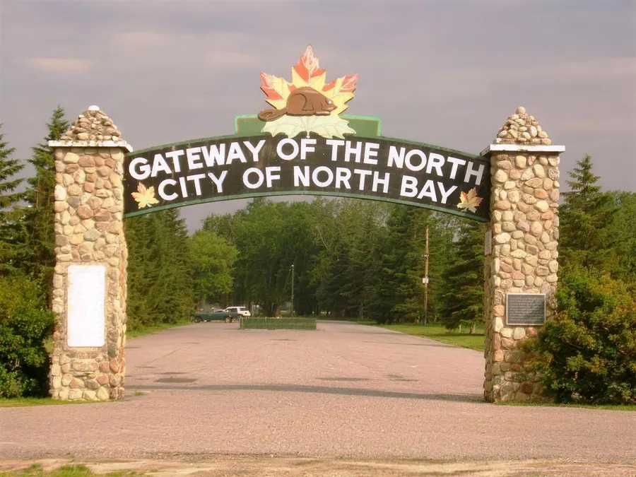 Gateway of the North stone arch welcoming visitors to the City of North Bay